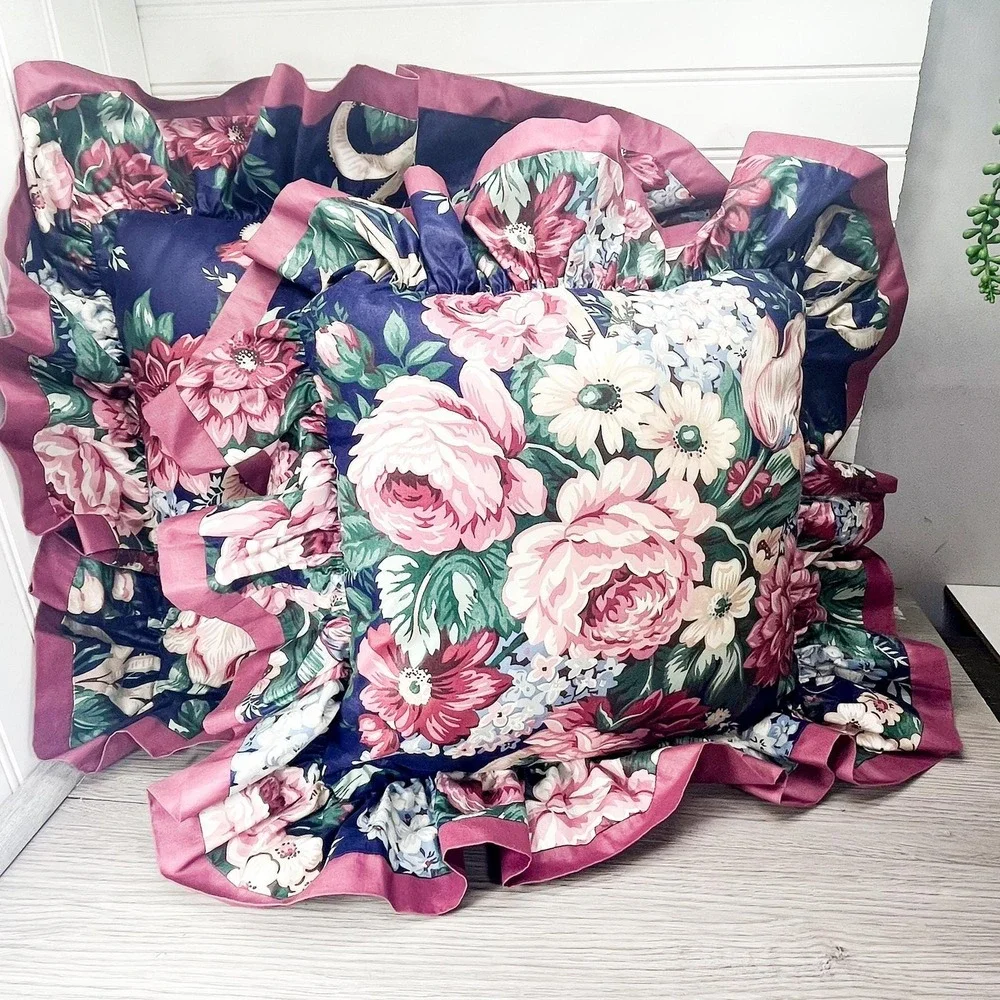 Vintage Mauve Floral Throw Pillow Set: Grandmacore‎ Decor